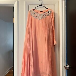 Elegant Peach Embroidered Pakistani/Indian Dress from Rabia Zuhur